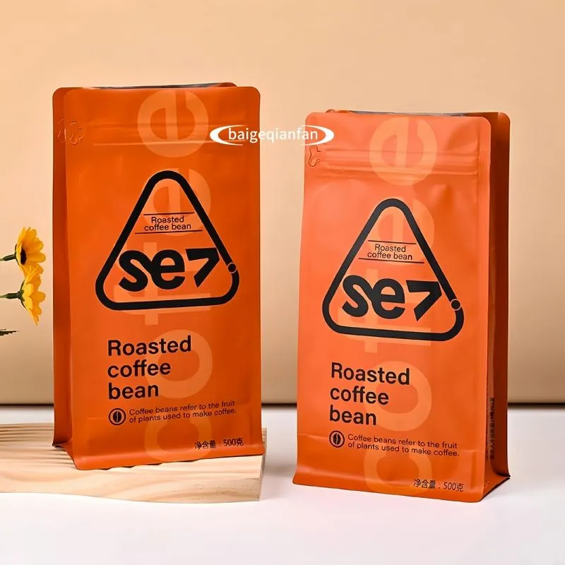 Eco Plat Bottom vrečke kositrno kravato pakiranje po meri kompostabilno biološko razgradljivo fižolovo kavo za embalažo kave z ventilom in zadrgo